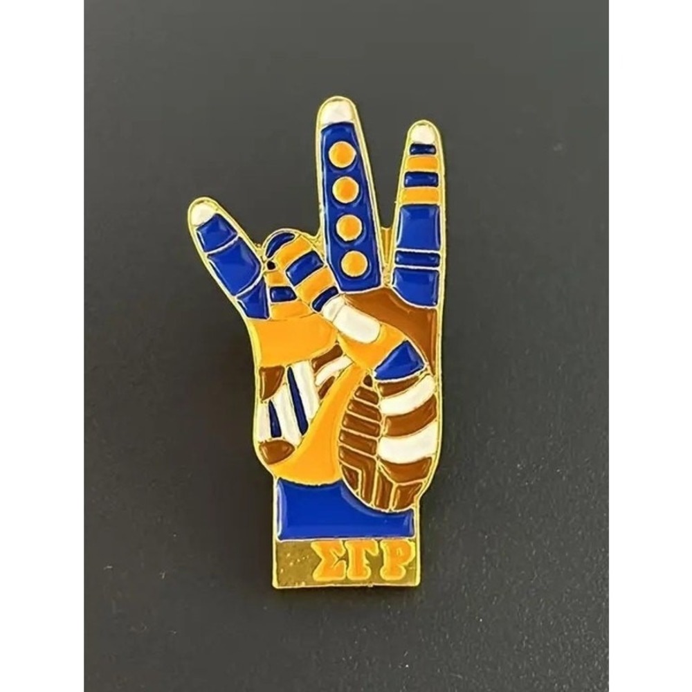 Sigma Gamma Rho Brooch Hand Sign Blue and Gold‎